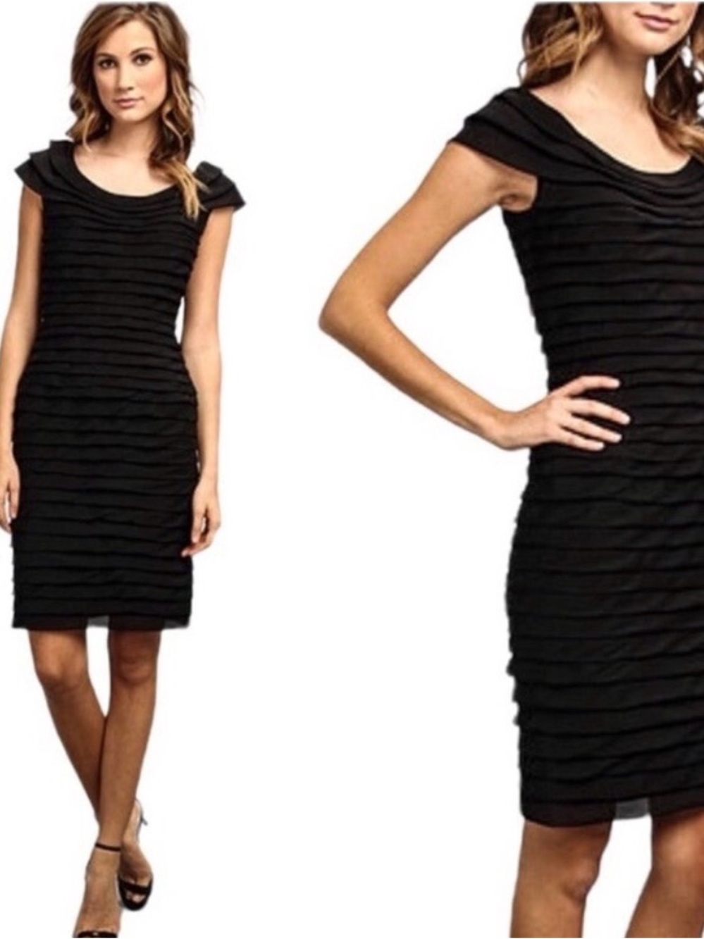 Adrianna Papell Black Layered Midi Dress